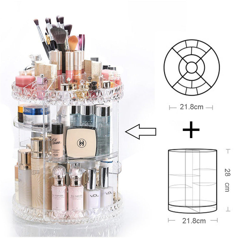 Diamond Pattern Cosmetic Desktop 360 Rotating Storage Box Acrylic Box Dressing Table Lipstick Skin Care Product Storage - Heritage cosmetics and beauty care