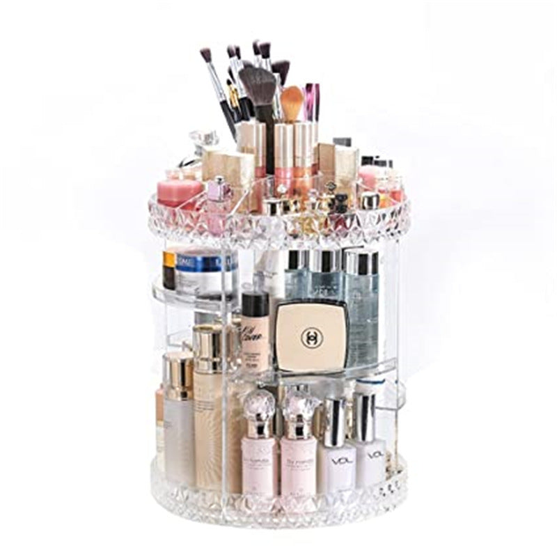 Diamond Pattern Cosmetic Desktop 360 Rotating Storage Box Acrylic Box Dressing Table Lipstick Skin Care Product Storage - Heritage cosmetics and beauty care