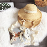 Summer Beach Raffia Black White Ribbon Hat Bow Raffia Hat Temperament Flat Straw Hats - Heritage cosmetics and beauty care