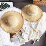 Summer Beach Raffia Black White Ribbon Hat Bow Raffia Hat Temperament Flat Straw Hats - Heritage cosmetics and beauty care