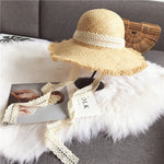 Summer Beach Raffia Black White Ribbon Hat Bow Raffia Hat Temperament Flat Straw Hats - Heritage cosmetics and beauty care