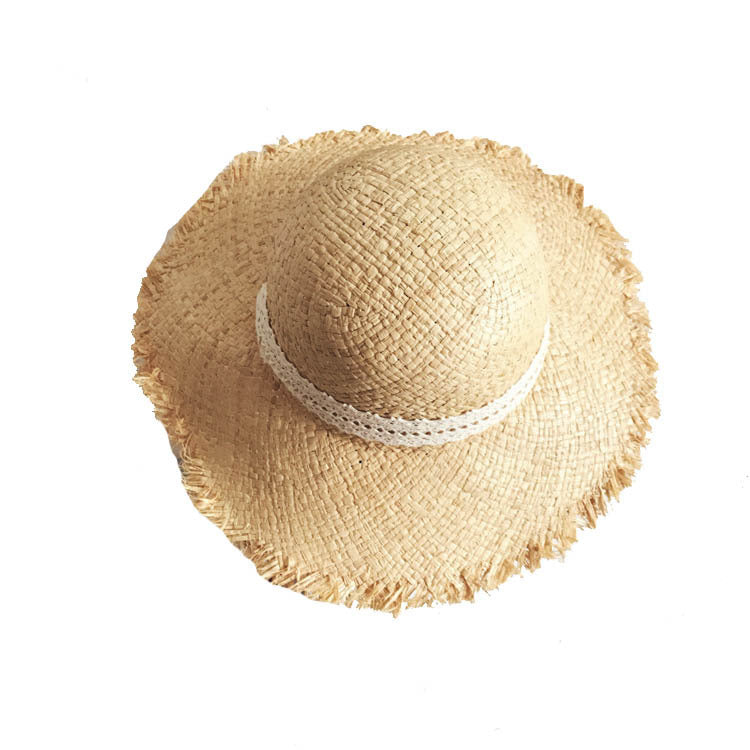 Summer Beach Raffia Black White Ribbon Hat Bow Raffia Hat Temperament Flat Straw Hats - Heritage cosmetics and beauty care