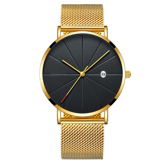 Calendar Thin Mens Watch Stainless Steel Mesh Band Quartz Wrist Watches Men Clock - Heritage cosmetics and beauty care