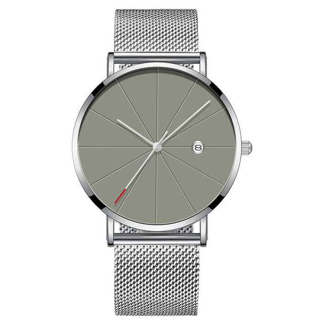 Calendar Thin Mens Watch Stainless Steel Mesh Band Quartz Wrist Watches Men Clock - Heritage cosmetics and beauty care