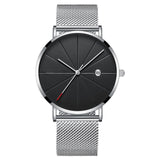 Calendar Thin Mens Watch Stainless Steel Mesh Band Quartz Wrist Watches Men Clock - Heritage cosmetics and beauty care