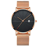 Calendar Thin Mens Watch Stainless Steel Mesh Band Quartz Wrist Watches Men Clock - Heritage cosmetics and beauty care