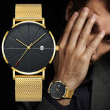 Calendar Thin Mens Watch Stainless Steel Mesh Band Quartz Wrist Watches Men Clock - Heritage cosmetics and beauty care