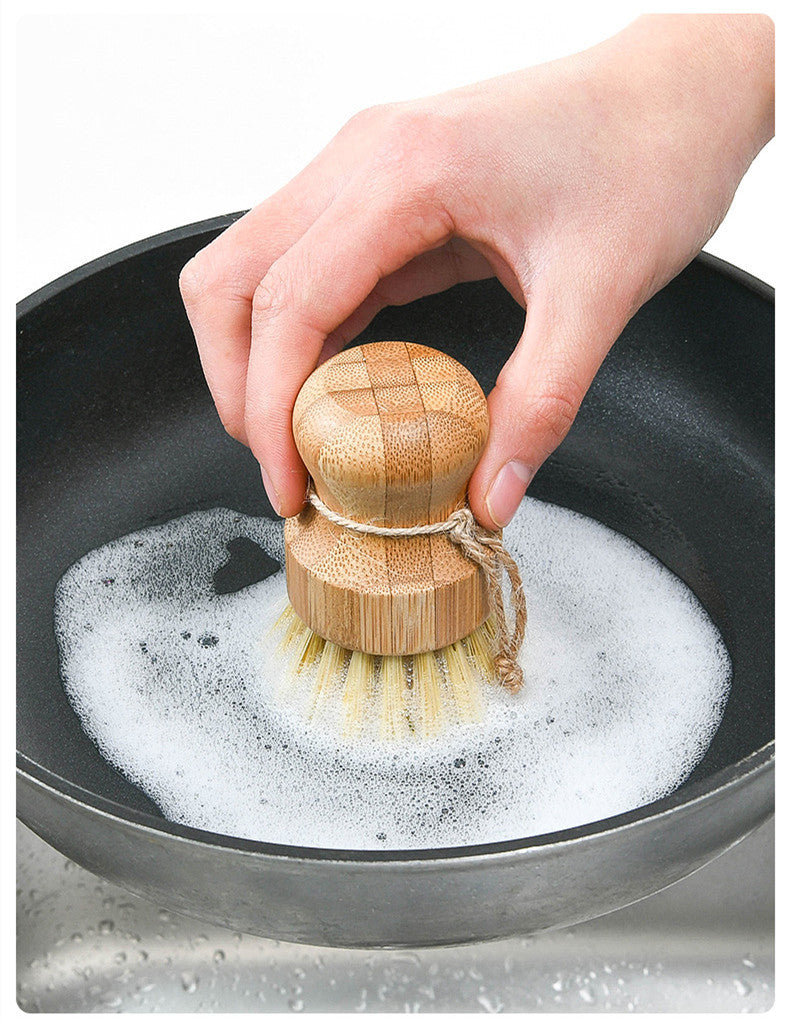 Bamboo Wooden Pots Dishes Sinks Stoves Cleaning Brushes Kitchen Round Handles Convenient Tools - Heritage cosmetics and beauty care