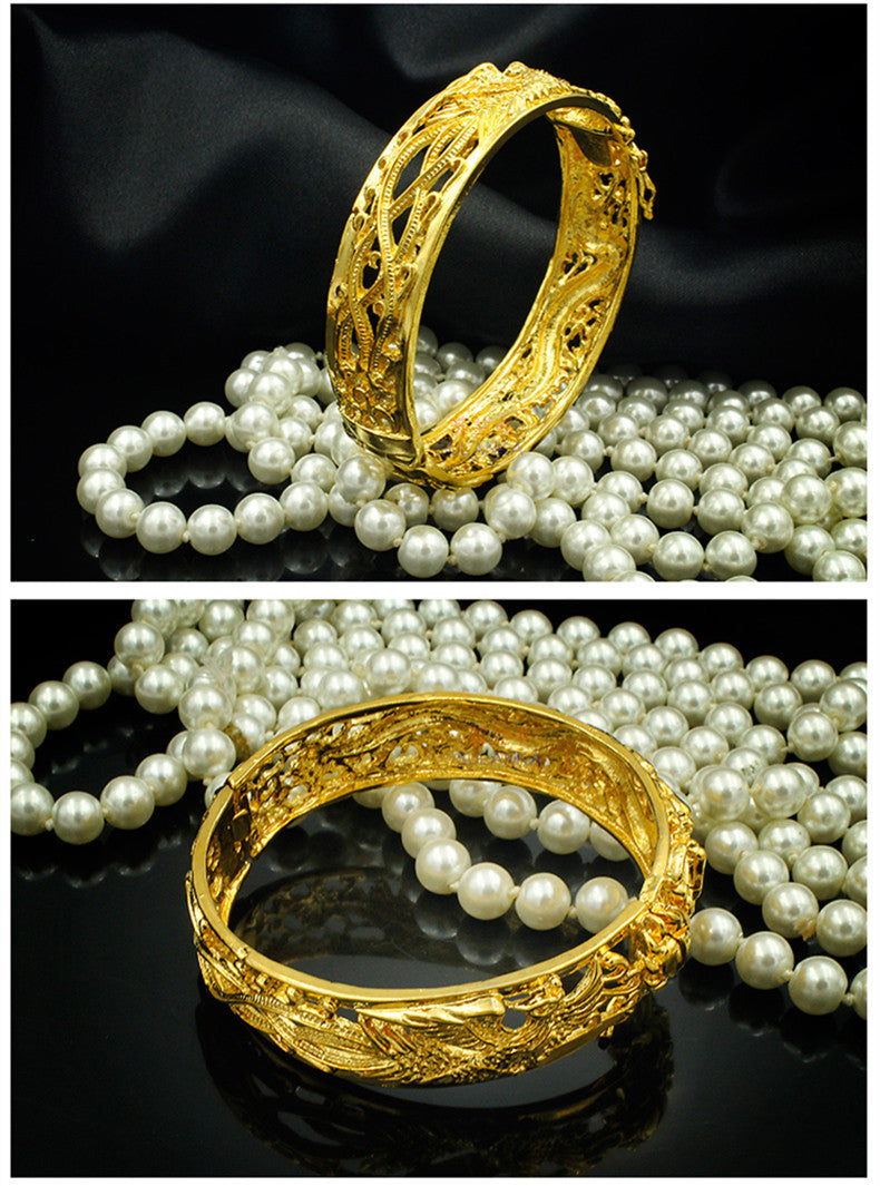 Gold-Plated Hollow Dragon And Phoenix Bracelets Bridal Wedding Jewelry Products Sand Gold-Plated Bracelets Will Not Fade For A Long Time - Heritage cosmetics and beauty care