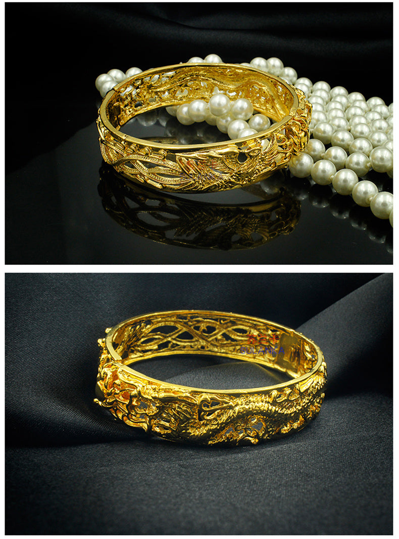 Gold-Plated Hollow Dragon And Phoenix Bracelets Bridal Wedding Jewelry Products Sand Gold-Plated Bracelets Will Not Fade For A Long Time - Heritage cosmetics and beauty care