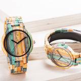 Carved Colorful Wooden Couple Watches - Heritage cosmetics and beauty care