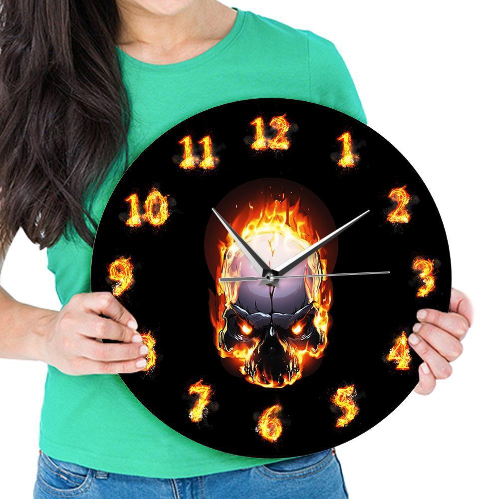 Burning Skull Wall Clock Hell Demon Death Skull Clock - Heritage cosmetics and beauty care