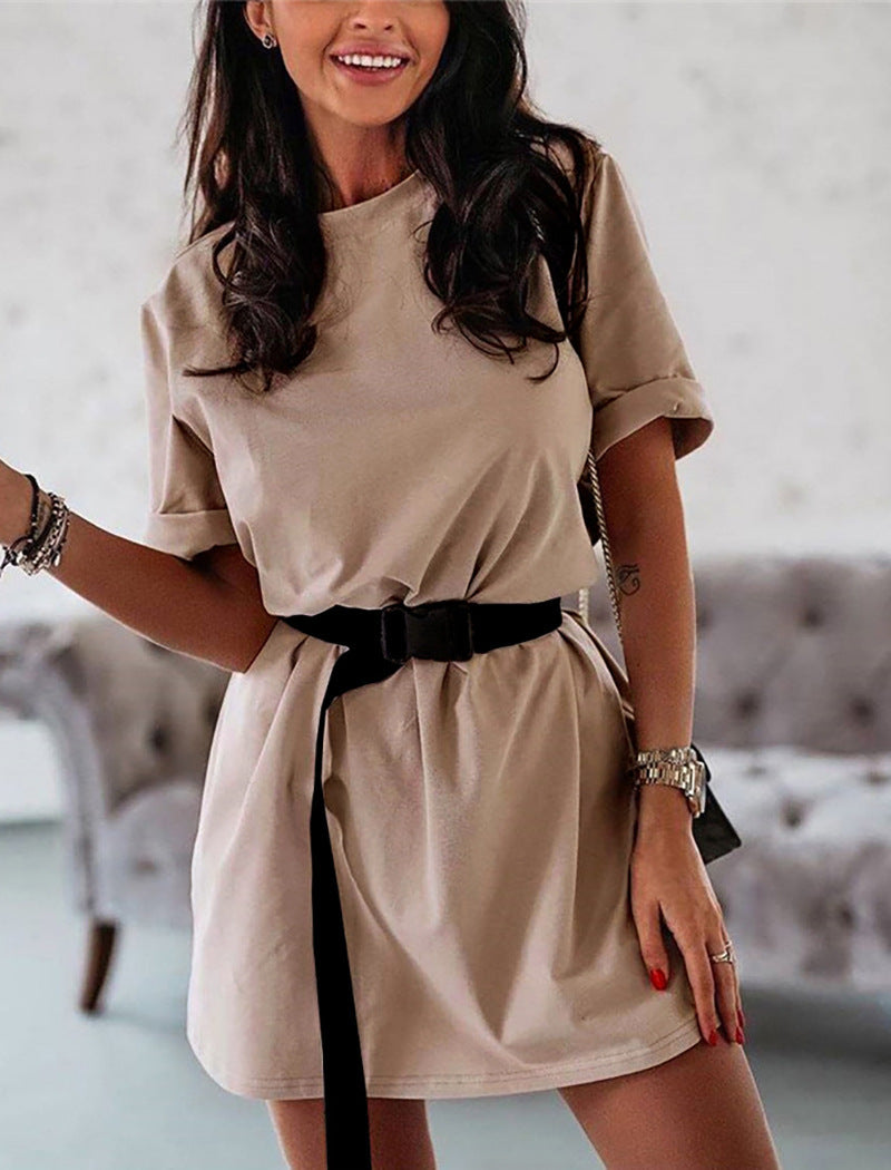 Fashion Loose Belts Ladies Dress Women Short Sleeves Shirt - Heritage cosmetics and beauty care