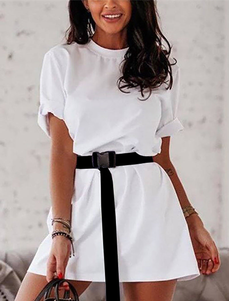 Fashion Loose Belts Ladies Dress Women Short Sleeves Shirt - Heritage cosmetics and beauty care