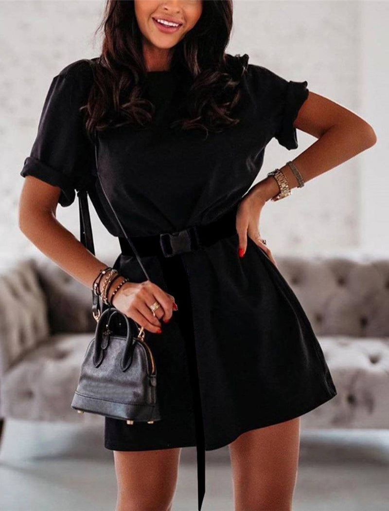 Fashion Loose Belts Ladies Dress Women Short Sleeves Shirt - Heritage cosmetics and beauty care