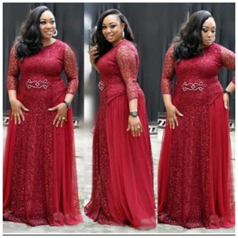 African Women's Dresses Fat Woman Dresses Lace Navy Blue Red - Heritage cosmetics and beauty care