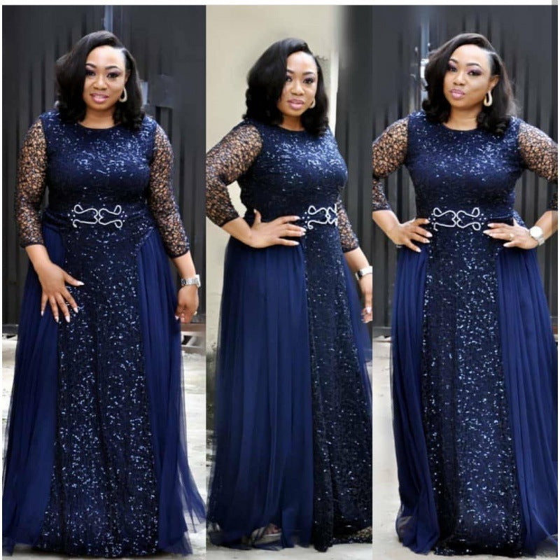 African Women's Dresses Fat Woman Dresses Lace Navy Blue Red - Heritage cosmetics and beauty care