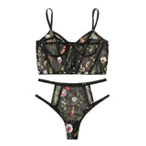 Sexy Lingerie Women Underwear Set Mesh See-through Floral Embroidery Bra Set Ladies Temptation Seamless Bra And Brief Sets 2Pcs - Heritage cosmetics and beauty care