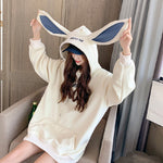 Sweet Cute Preppy Style Rabbit Ears Plus Velvet Thick Hoodies Women Long Sleeve Pullover Big Pocket Kawaii Sweatshirts for Girls - Heritage cosmetics and beauty care