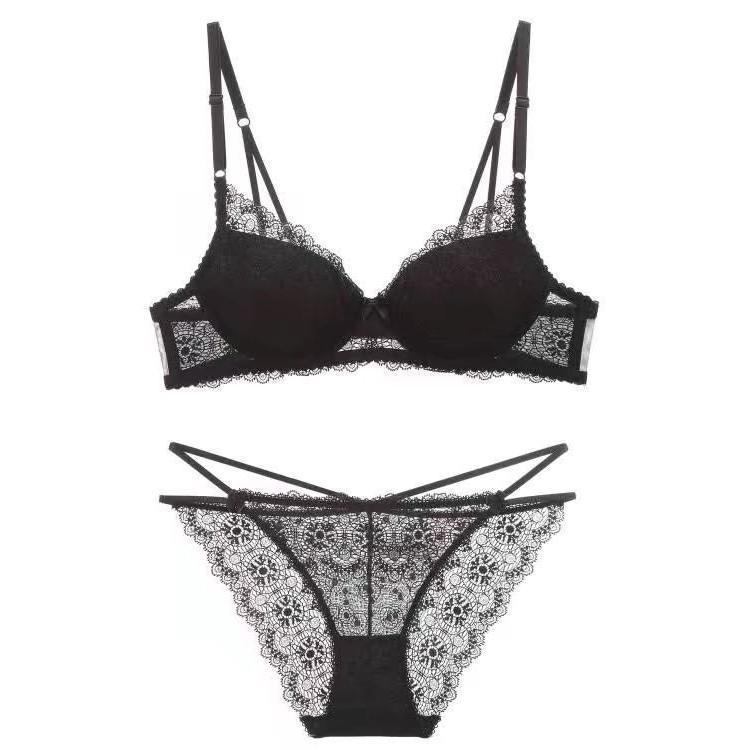 Sexy Lace Bra Panty Set Women Deep V Gathered Sexy Lingerie - Heritage cosmetics and beauty care