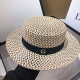 HT208 Retro Wide Brim Letter M Straw Hat Ladies Sun Hats Travel - Heritage cosmetics and beauty care