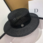 HT208 Retro Wide Brim Letter M Straw Hat Ladies Sun Hats Travel - Heritage cosmetics and beauty care