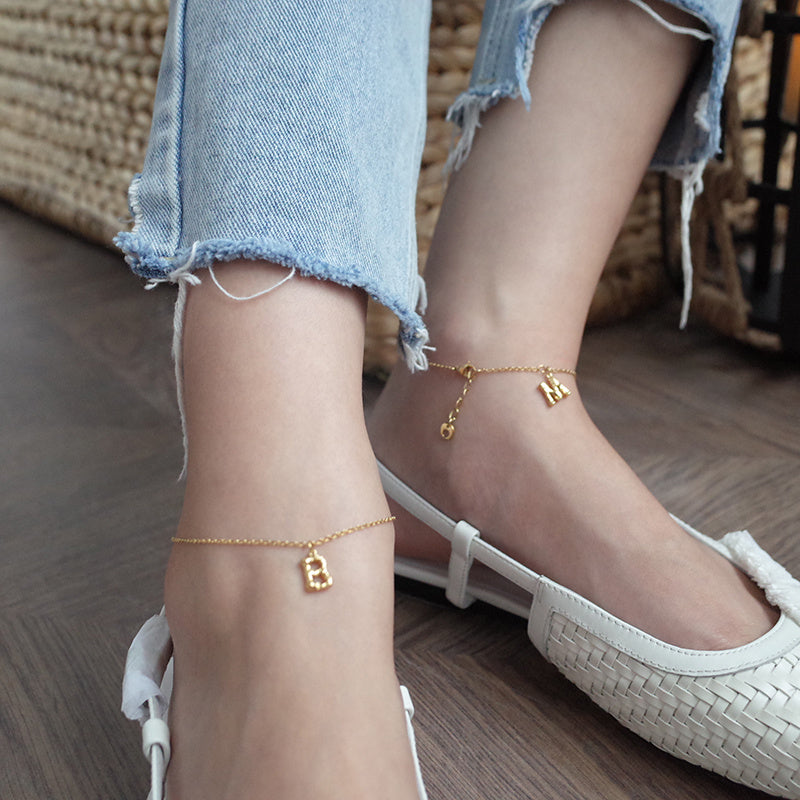 14K Gold-plated 26 Bamboo Letter Anklets Can Be Stacked To Wear Holiday Ins Personalized Foot Decoration Net Red Anklet - Heritage cosmetics and beauty care