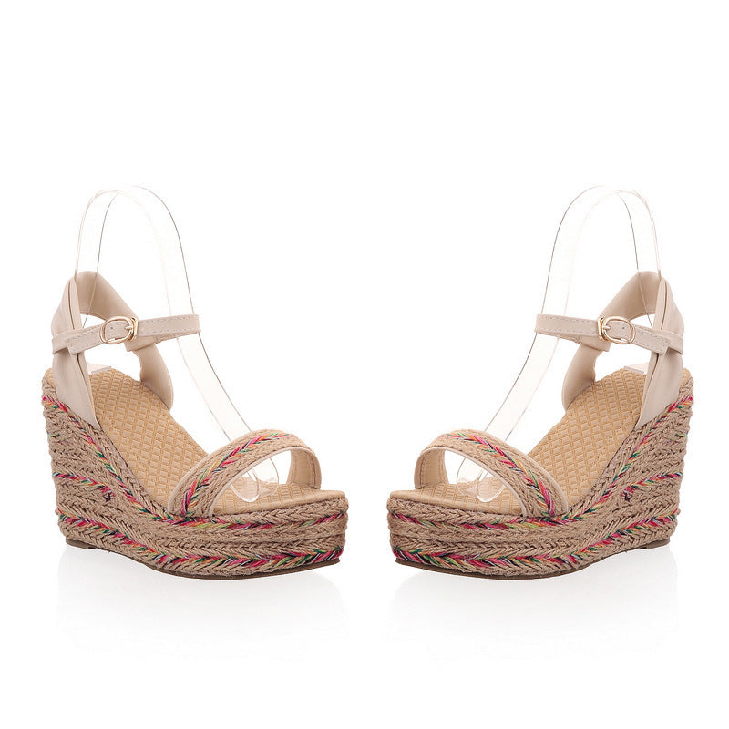 Straw Wedge Sandals, Women's Bohemian Size Sandals, Ethnic Style Women's Shoes - Heritage cosmetics and beauty care