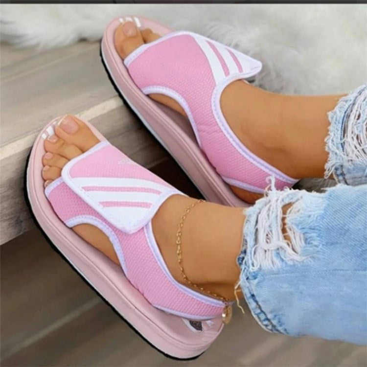 Women's Plus Size Sandals New Color-Blocking Velcro Flat Sandals - Heritage cosmetics and beauty care