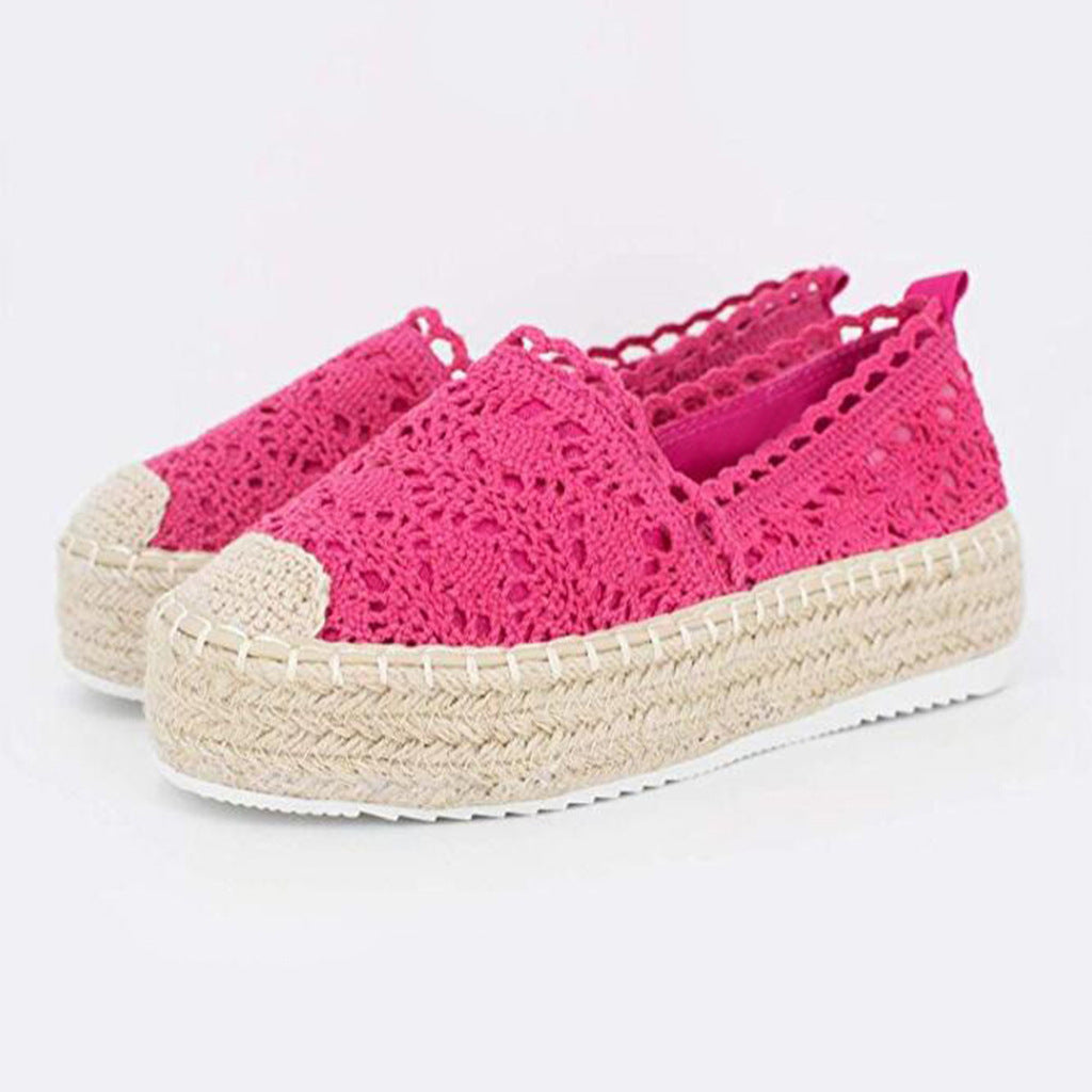 Women Flats Shoes Espadrilles Flatform  Lace Canvas  Hollow Floral - Heritage cosmetics and beauty care