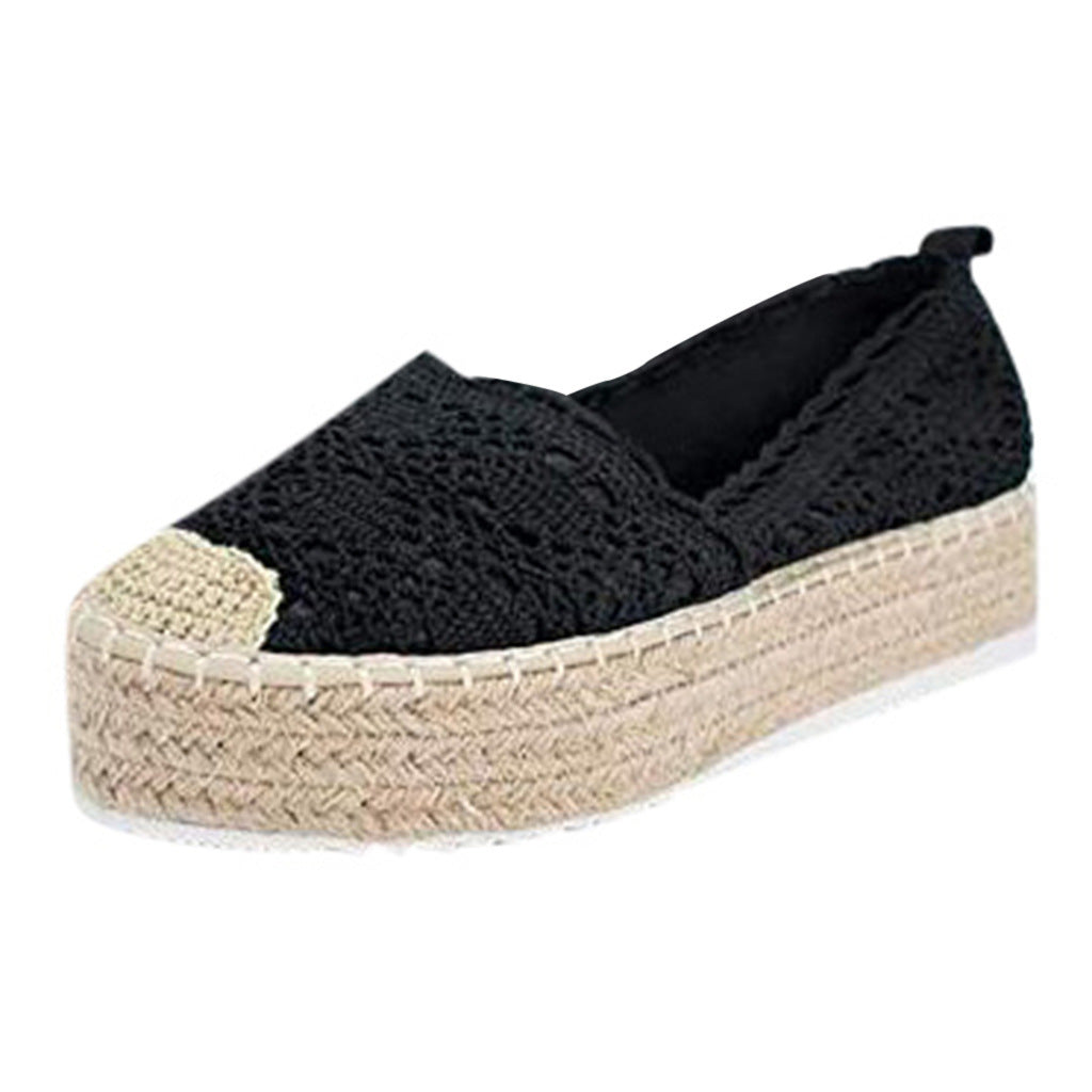 Women Flats Shoes Espadrilles Flatform  Lace Canvas  Hollow Floral - Heritage cosmetics and beauty care