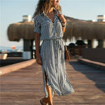 Stripe Shirt Women's Dress Spring Summer Chiffon V-neck Sexy Maxi Dresses Sexy Elegant Casual Girl Lace Women Long Sleeve Heritage cosmetics and beauty care