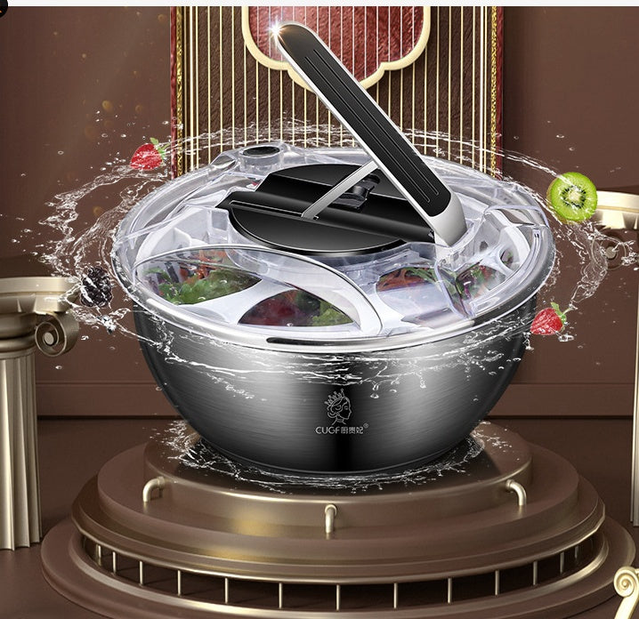 Stainless Steel Salad Vegetable Dehydrator Salad Drying Machine Fruit And Vegetable Drain Basket Household Vegetable Washing Press Water Throwing Artifact Heritage cosmetics and beauty care