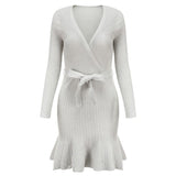 Sexy V Neck Knitted Dresses Women Long Sleeve Heritage cosmetics and beauty care