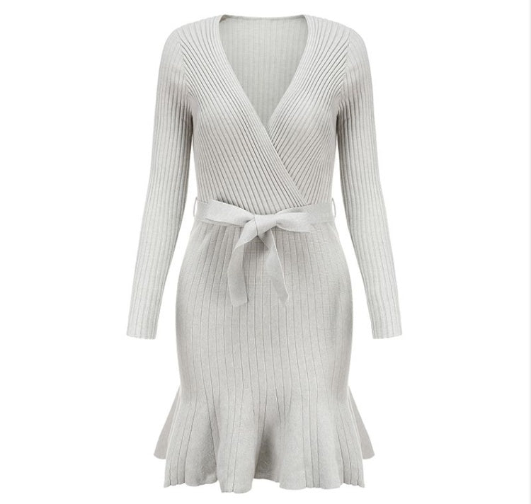 Sexy V Neck Knitted Dresses Women Long Sleeve Heritage cosmetics and beauty care