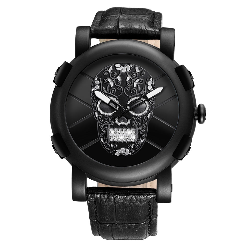 SKONE Pirate Skeleton Skull Quartz Men Watches Luxury Waterproof Leather Men Sports Watch - Heritage cosmetics and beauty care