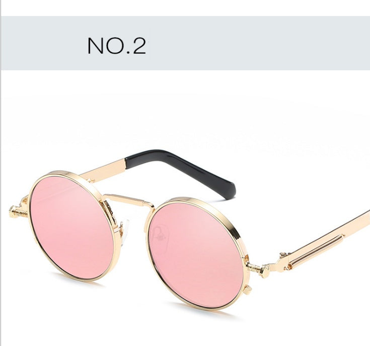 New spring mirror leg sunglasses Metal round frame retro sunglasses Colorful reflective European and American trend sunglasses - Heritage cosmetics and beauty care