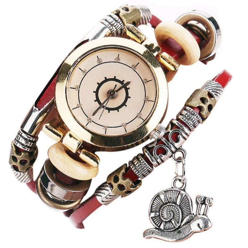 Women's Vintage Bracelet Watch Coiling Leather Watch Snail Pendant - Heritage cosmetics and beauty care