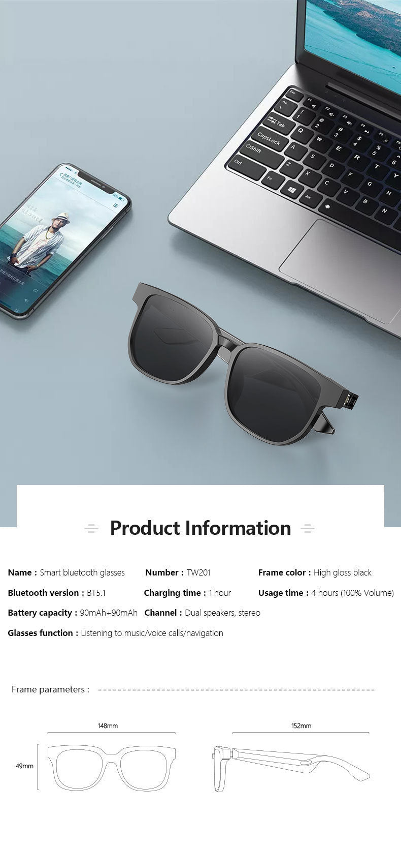 Smart Bluetooth Glasses Call Music Outdoor - Heritage cosmetics and beauty care