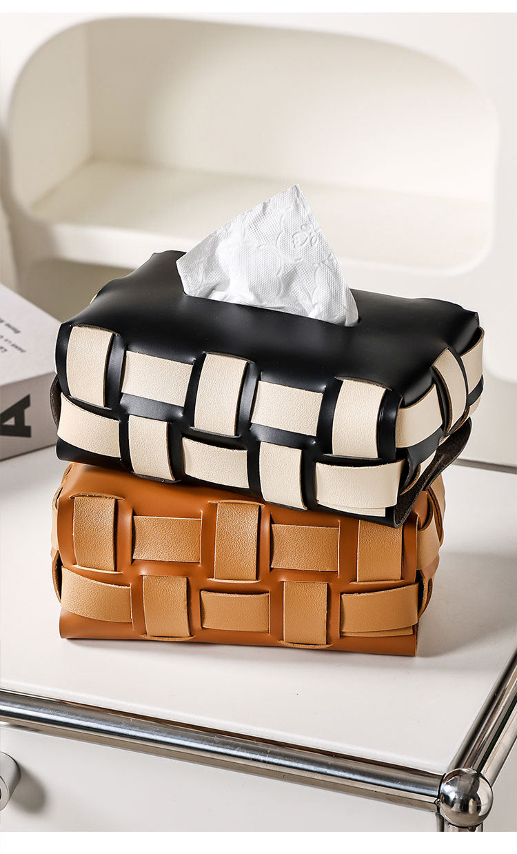 Woven Leather Tissue Box Living Room High-end Entry LUX Paper Extraction Box Household Paper Towels Storage Box High-grade - Heritage cosmetics and beauty care