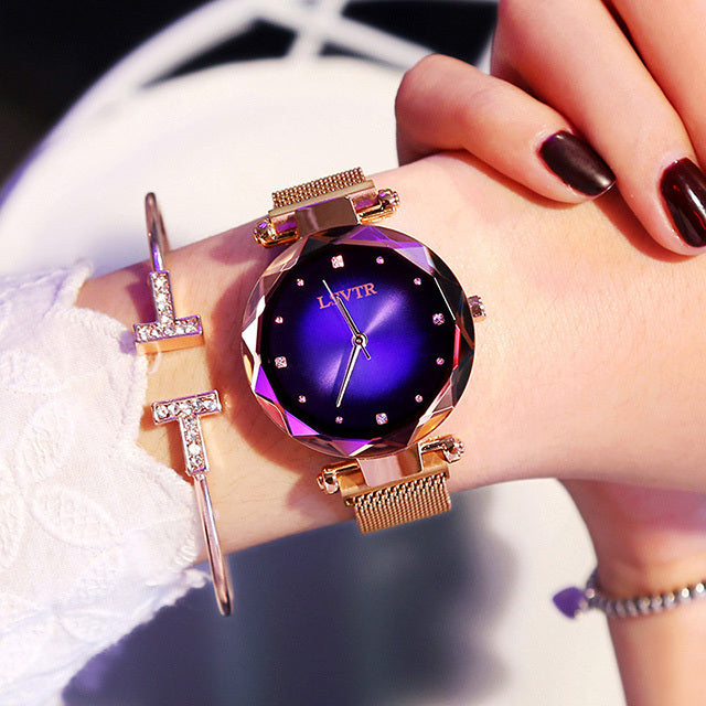 Rose Gold Women Watches Fashion Diamond Ladies Starry Sky Magnet Watch Waterproof Female Wristwatch - Heritage cosmetics and beauty care