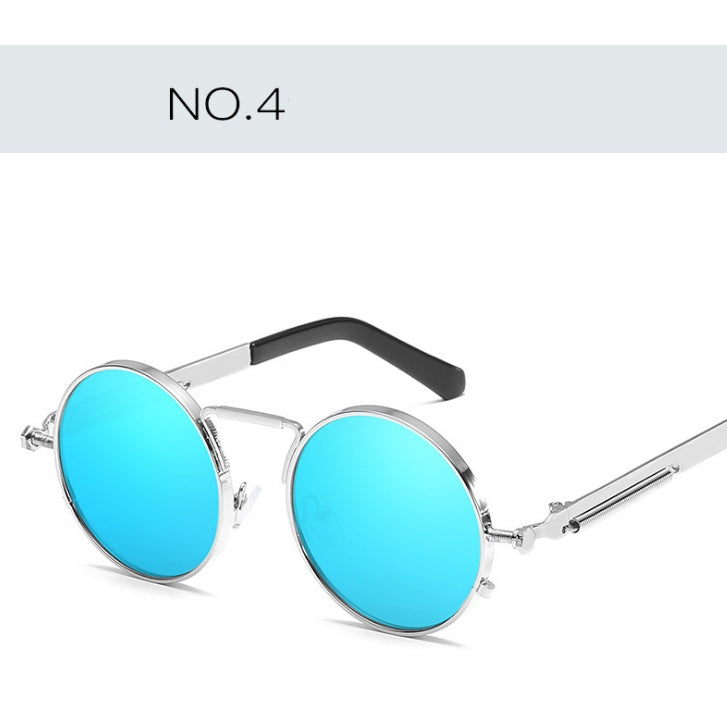 New spring mirror leg sunglasses Metal round frame retro sunglasses Colorful reflective European and American trend sunglasses - Heritage cosmetics and beauty care