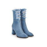 Denim short boots with thick heels - Heritage cosmetics and beauty care