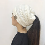 High Bun Ponytail Beanie Hat Chunky Soft Stretch Cable Knit Warm Fuzzy Lined Skull Beanie Acrylic Hats Men And Women - Heritage cosmetics and beauty care