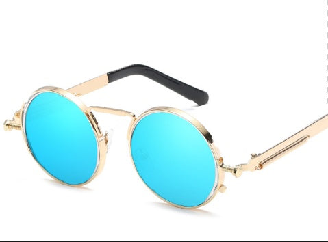 New spring mirror leg sunglasses Metal round frame retro sunglasses Colorful reflective European and American trend sunglasses - Heritage cosmetics and beauty care