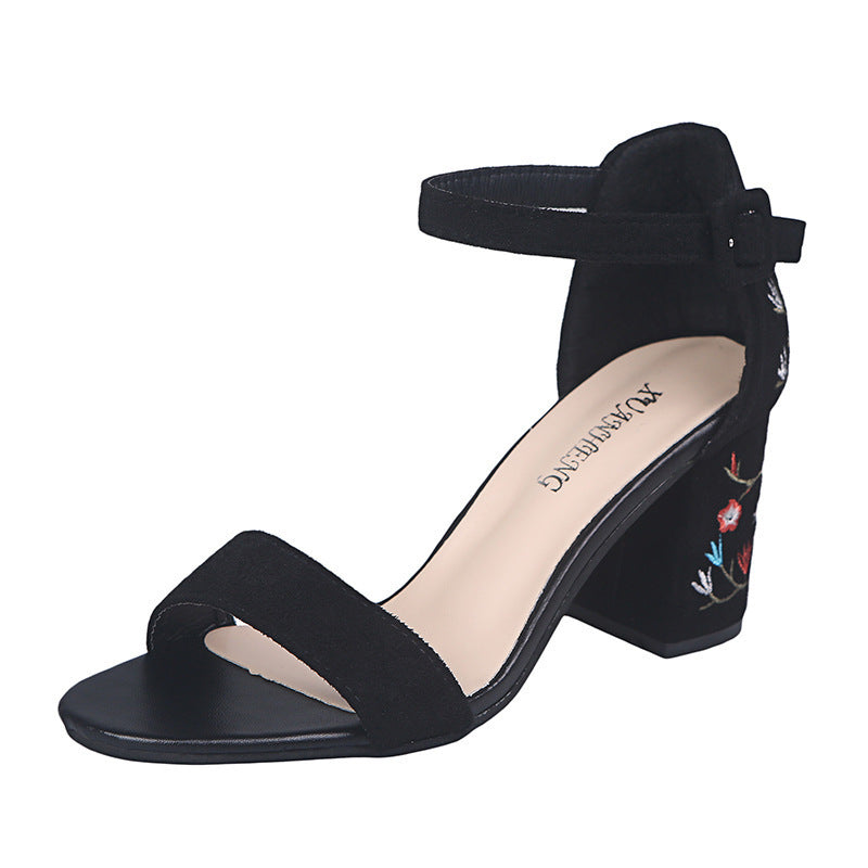 Suede buckle embroidered sandals - Heritage cosmetics and beauty care