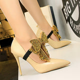 Single high heels with rhinestone bow - Heritage cosmetics and beauty care