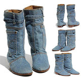 Women's Boots Mid-waist Low Heel Denim Casual