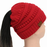 High Bun Ponytail Beanie Hat Chunky Soft Stretch Cable Knit Warm Fuzzy Lined Skull Beanie Acrylic Hats Men And Women - Heritage cosmetics and beauty care