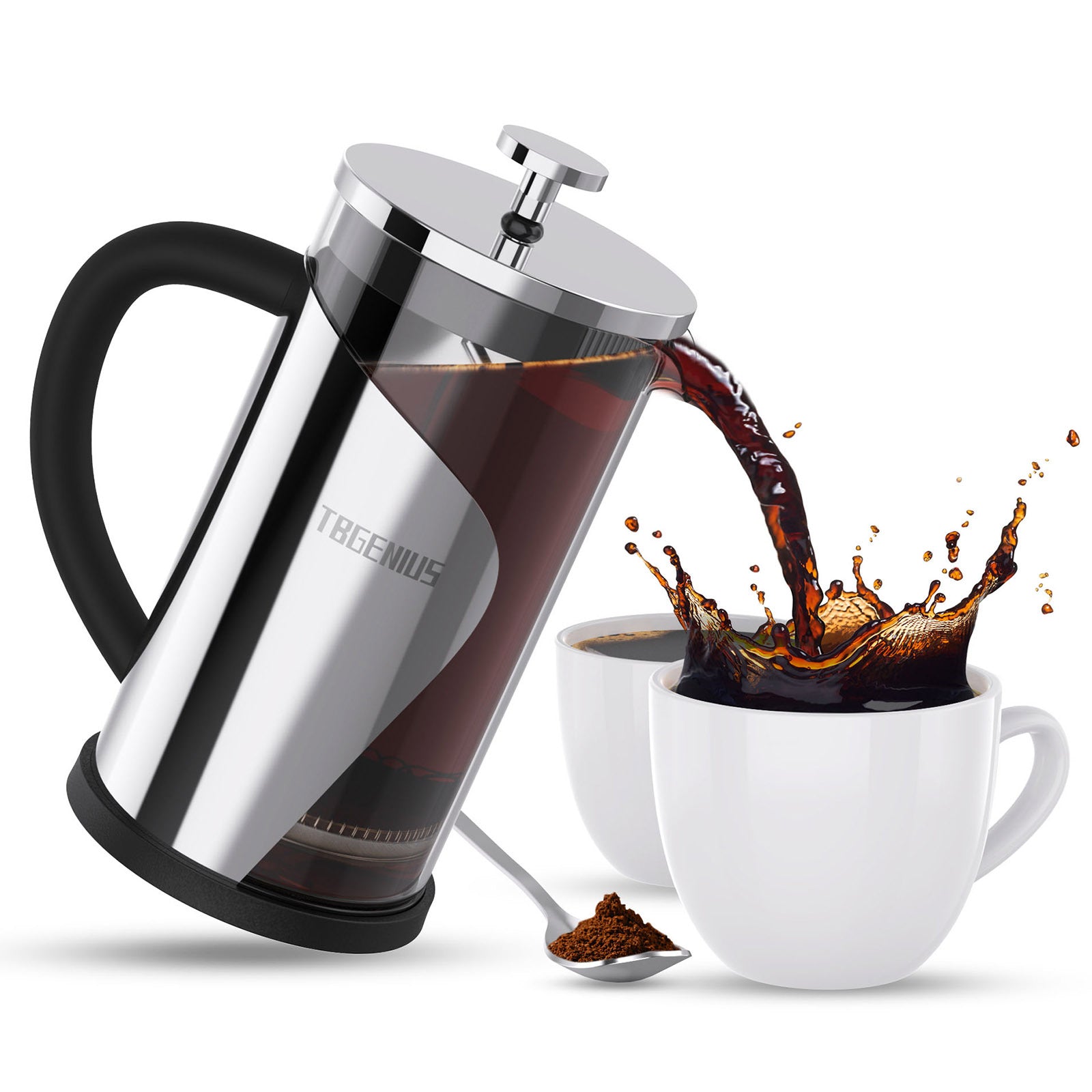 TBGENIUS Cafetiere 2-4 Cups French Press 600ml Coffee Maker 4 Level Filtration System, Metal Housing, Perfect For Coffee Lover Gifts Morning Coffee - Brews Milk Froth And Tea Heritage cosmetics and beauty care